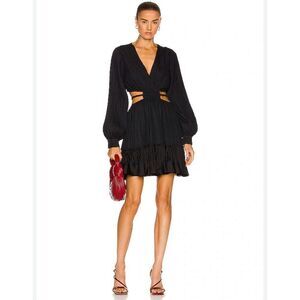 Jonathan Simkhai Londyn Pleated Crepe V Neck Cut-Out Mini Dress Black Medium